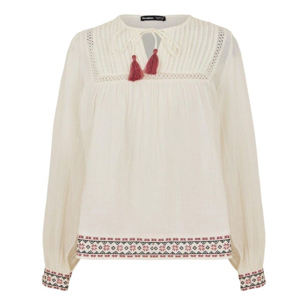 Threadbare Womens/Ladies Reema Tie Neck Long-Sleeved Blouse / Cream